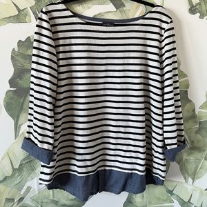 Market & Spruce striped sweater with mixed media detail